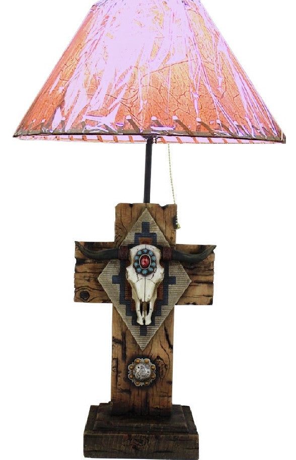 (RWRA4295) Western Longhorn Skull Cross Lamp