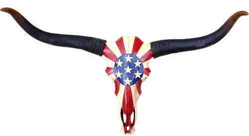 (RWRA6743) Western American Flag Longhorn Skull Plaque