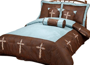 (RWRA9094-SK) "Turquoise Cross" Western 7-Piece Bedding Set - Super King