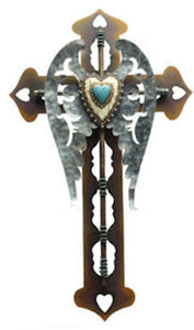 (RWRA9204) Western Metal Heart Cross with Silver Wings