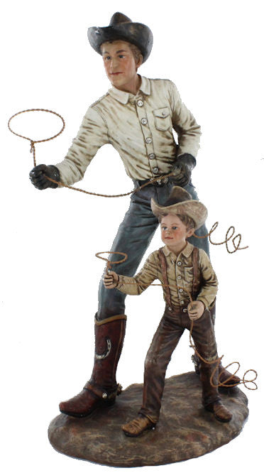 (RWRA9274) Western Father & Son Roping Sculpture