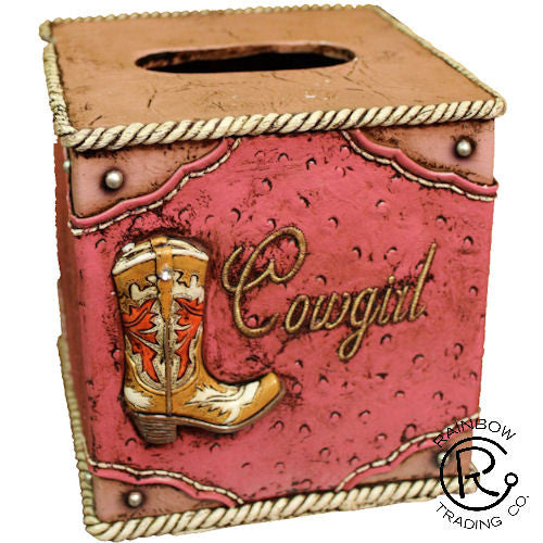 (RWRA9852) Western Cowgirl with Boot Pink Tissue Box