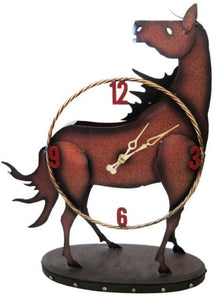 (RWRA9871) Rustic Metal Horse Clock 21" Tall
