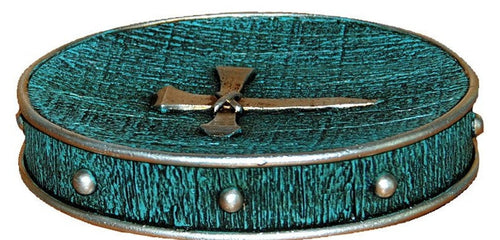 (MWRSM1990) Western Silver Nail Cross Turquoise Soap Dish