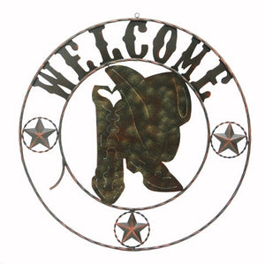 (RWRT5039) Western Metal Welcome Sign with Cowboy Hat & Boots - 30" Diameter