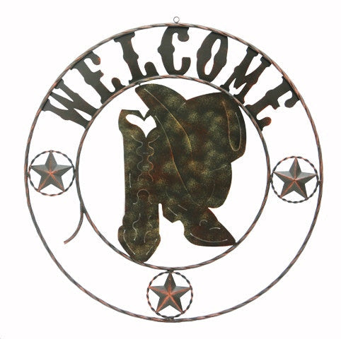 (RWRT5039) Western Metal Welcome Sign with Cowboy Hat & Boots - 30