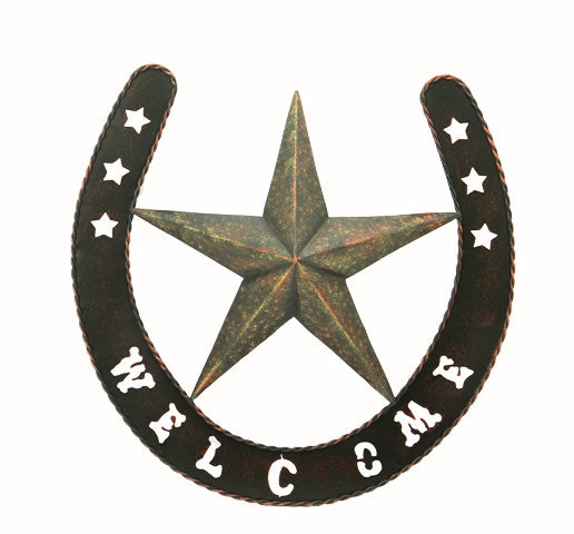 (RWRT5053) Western Metal Welcome Sign with Star and Horseshoe - 19