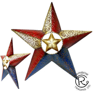 Metal Red, White & Blue Tooled Star