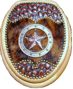 (SCS-GLOJ20) Western Gloss Alligator Leather & Cowhide Toilet Seat with Star