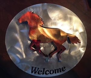 (SI-WS36C) Western "Welcome" Metal Art with Running Horse