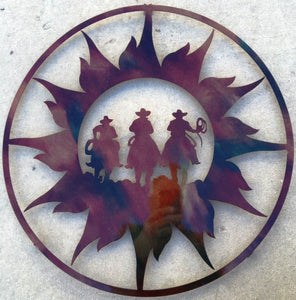 (SI-WX128-13W) "Three Riders in Sun" Western Metal Art