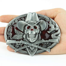 Load image into Gallery viewer, Cowboy Skull Metal Belt Buckle - Red