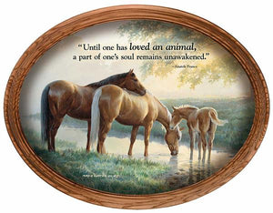 Spring Morning – Horses Framed Oval Canvas Print