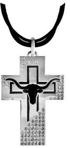 (TBNC1035LH) "Longhorn" Silver & Black Cross Necklace