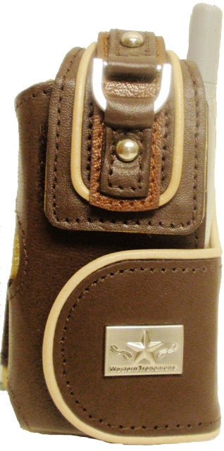 (TD0656052C) Western Leather Tan Cell Phone Holde for Flip Phones