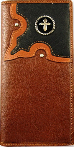 (TD0886137W2) Western Leather Rodeo Wallet/Checkbook Holder with Cross Concho by Western Trenditions