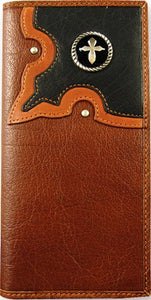 (TD0886137W2) Western Leather Rodeo Wallet/Checkbook Holder with Cross Concho by Western Trenditions