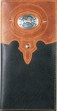 Load image into Gallery viewer, (TD0886137W9) Western 2-Toned Leather Rodeo Wallet/Checkbook Cover with Running Horse Concho by Western Trenditions
