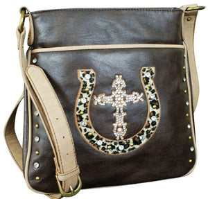 (TD1002234) "Lucky Leopard" Western Faux Leather Cross Body Bag by Cowgirl Up