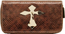 Load image into Gallery viewer, (TD1121215W1) &quot;Wrangler&quot; Western Ladies&#39; Brown Snake Print Wallet with Cross