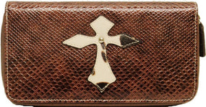 (TD1121215W1) "Wrangler" Western Ladies' Brown Snake Print Wallet with Cross