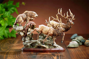 "The Encounter" Grizzly Bear & Elk Sculpture