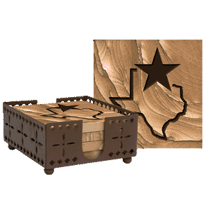 (THS-WIMPE0027) Etched Texas Lone Star Sandstone Coaster Set