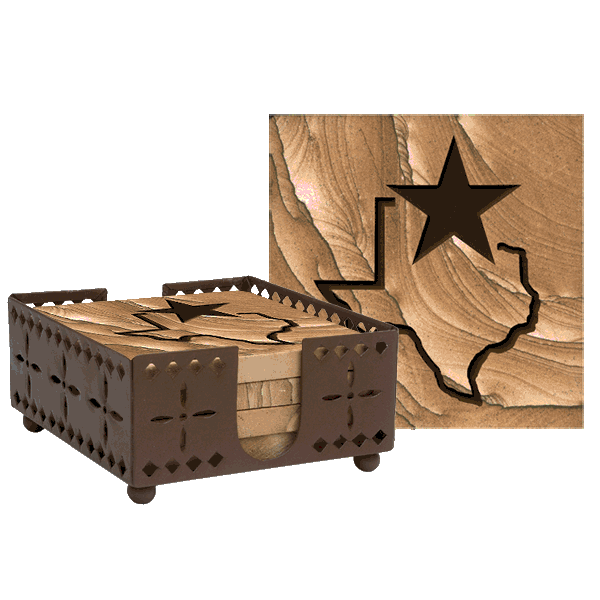 (THS-WIMPE0027) Etched Texas Lone Star Sandstone Coaster Set