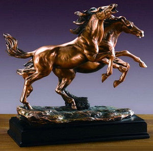 (TN53164) Western Two Horse Sculpture - 13" Tall