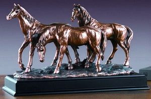 (TN53165) Western Three Horse Sculpture - 10" Tall