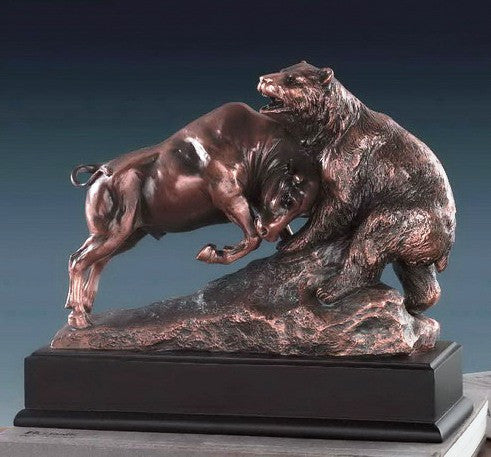 (TN53223) Western Bull Attacking Bear Sculpture