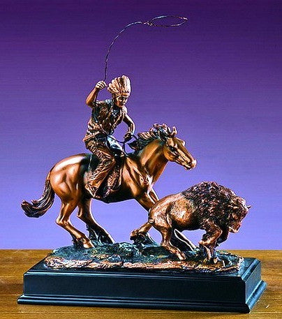 (TN54055) Western Indian on Buffalo Hunt Sculpture
