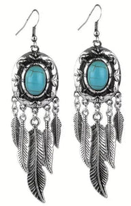 Leaf Design Faux Turquoise Drop Earrings