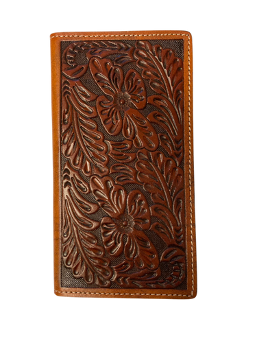 Western Tan Floral Tooled Rodeo Wallet