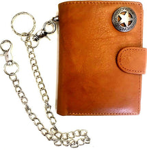 Load image into Gallery viewer, Western Leather Tri-Fold Wallet with Texas Star Concho &amp; Chain
