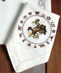 (WCNAP-BR) "Bronc Buster" 100% Cotton Embroidered Napkins - 4-Piece Set