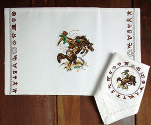 (WCPLMT-TR) "Bronco Buster" Western Embroidered Placemats - 4 Piece Set
