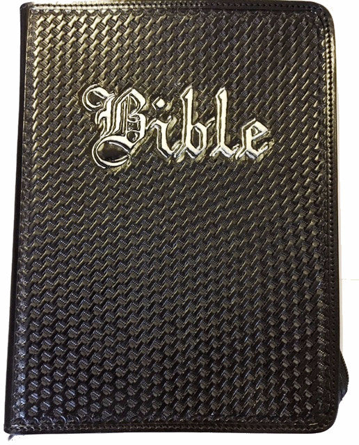 (WFABC181) Western Black Basketweave Leather Bible Cover