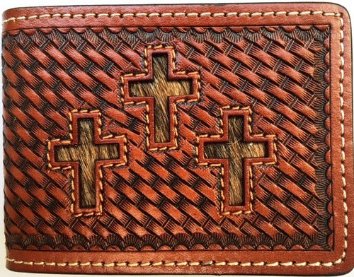 (WFAC1133) Western Basketweave Triple-Cross Hair Inlay Money Clip