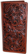 Load image into Gallery viewer, Western Dark Tan Floral Leather Rodeo Wallet/Checkbook Cover