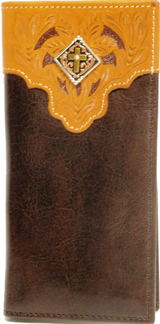 Western Brown & Tan Rodeo Wallet with Cross Concho – Wild West Living