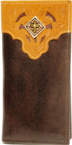 (WFAC715) Western Brown & Tan Rodeo Wallet with Cross Concho