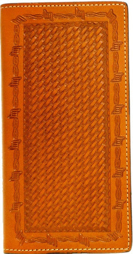 (WFAC744) Western Tan Basketweave & Barbwire Rodeo Wallet/Checkbook Cover