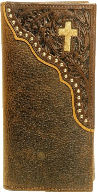 (WFAC822) Western Leather Rodeo Wallet with Cross