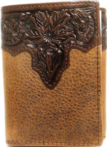 (WFAC832T) Western Tooled Leather Tri-Fold Wallet