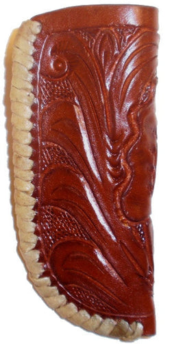 (WFAKK02C) Western Chestnut Tooled Leather Knife Sheath with Rawhide Trim
