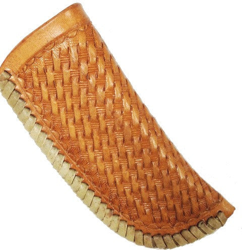(WFAKK04N) Western Natural Basketweave Leather Knife Sheath with Rawhide Trim