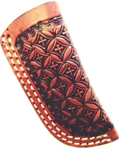 (WFAKK07C) Western Chestnut Knife Sheath with Crosses and Double Stitched