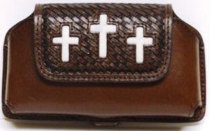 (WFAPC1062) Western Leather Triple Cross Hair Inlaid Cell Phone Holder for iPhone4 & Blackberry