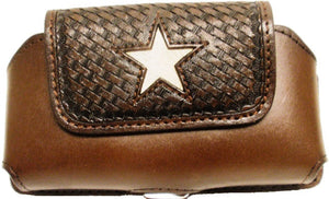 (WFAPC1072) Western Brown Leather Cellphone Holder with Hair Star Inlay for iPhone4 & Blackberry